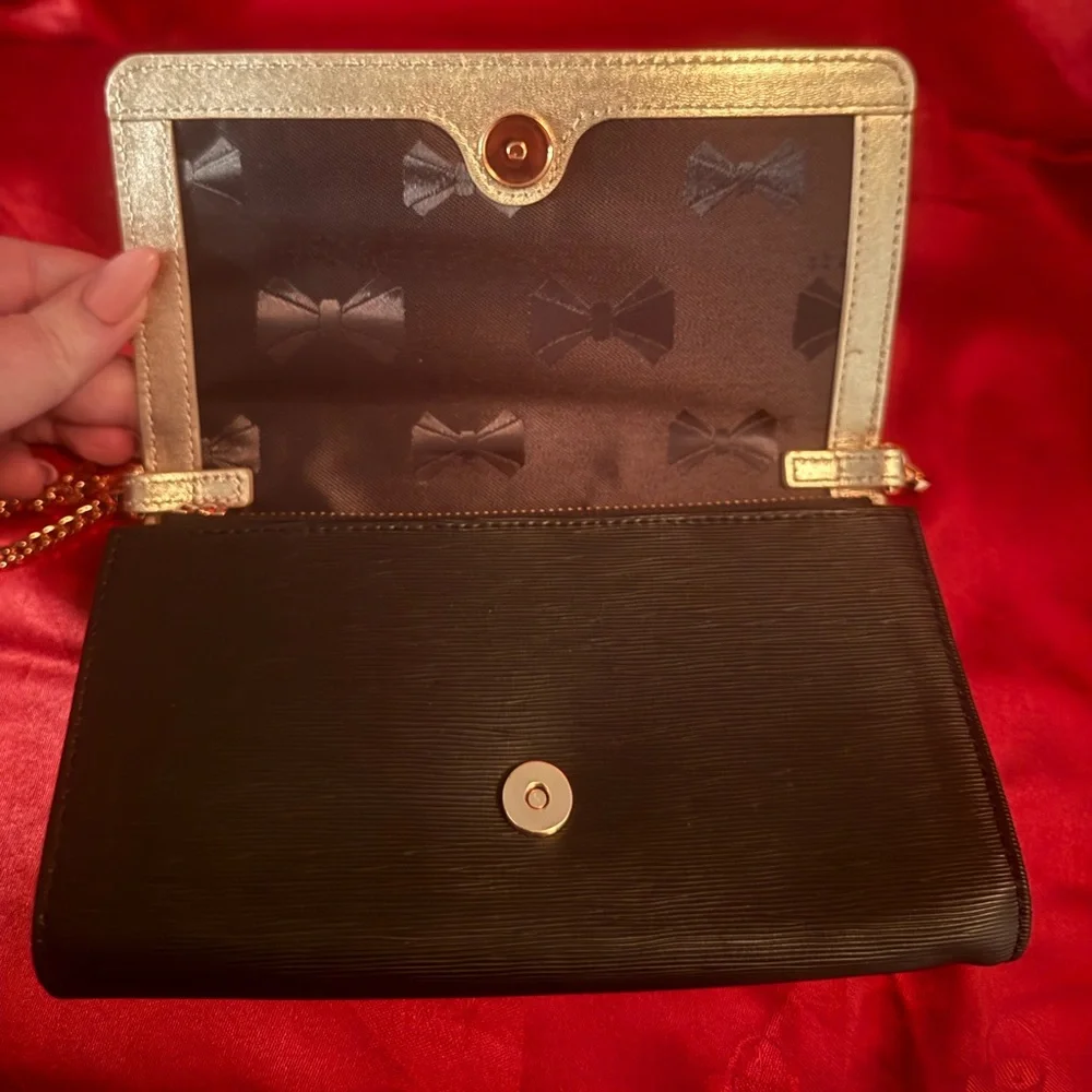 Ted Baker Black Bark Texture Bow Matinee Wallet on Chain